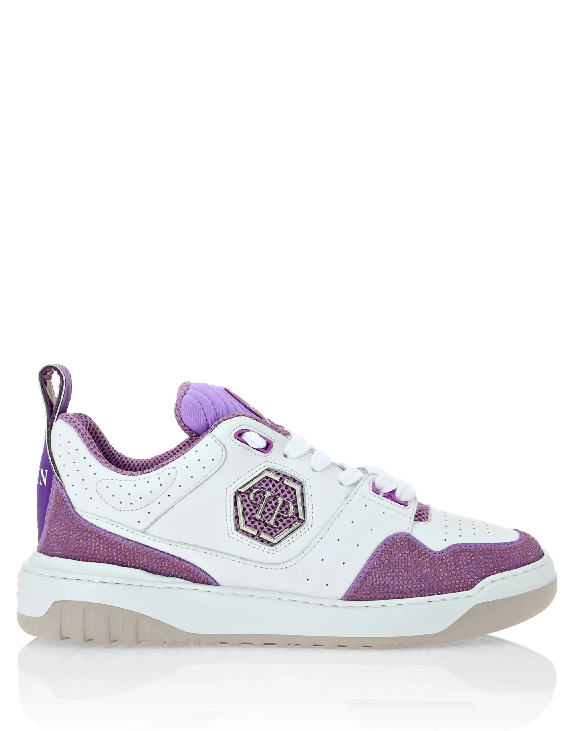 PHILIPP PLEIN Mix Leather Lo-Top Sneakers Crystal>Uomo Low Top Sneakers