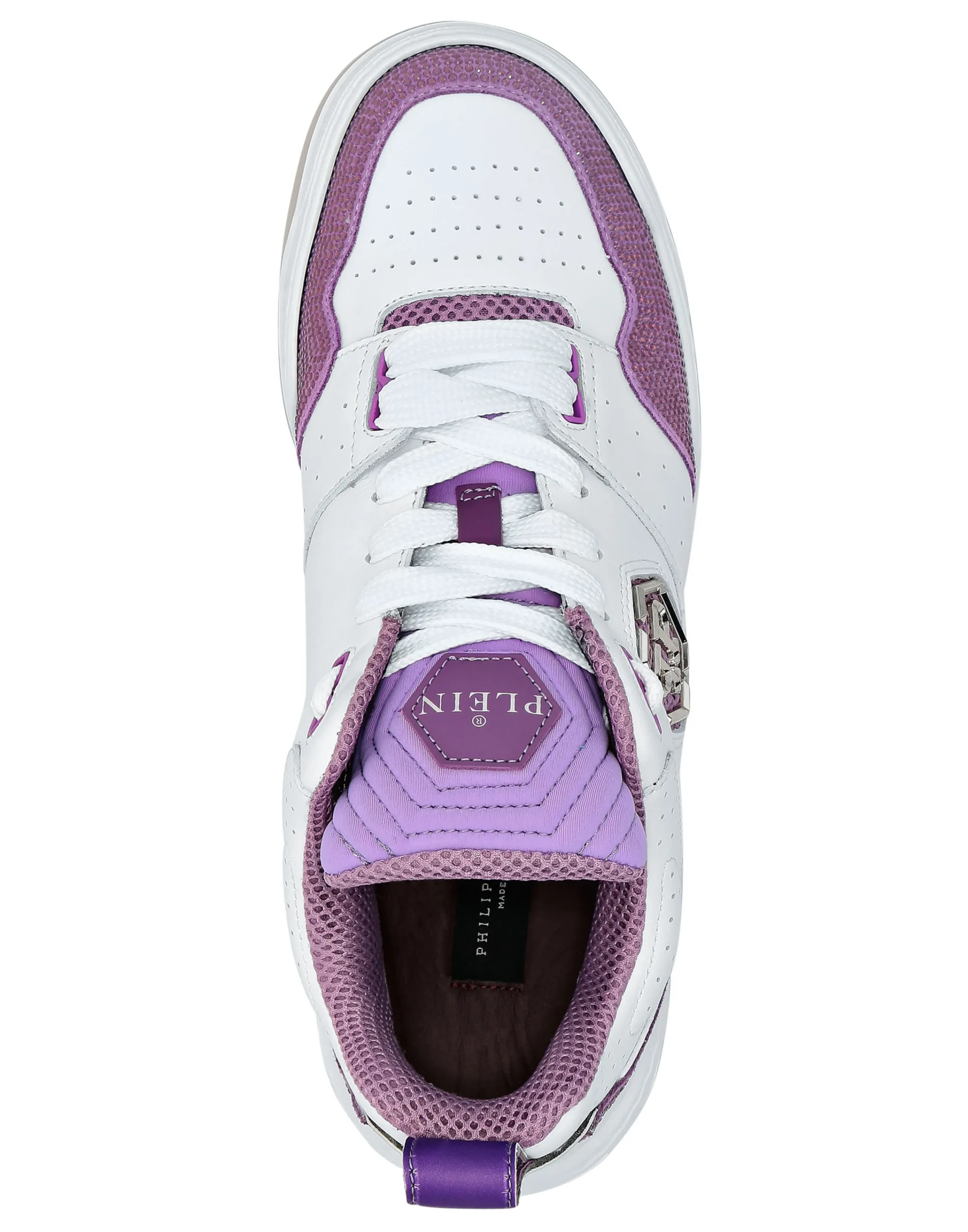 PHILIPP PLEIN Mix Leather Lo-Top Sneakers Crystal>Uomo Low Top Sneakers
