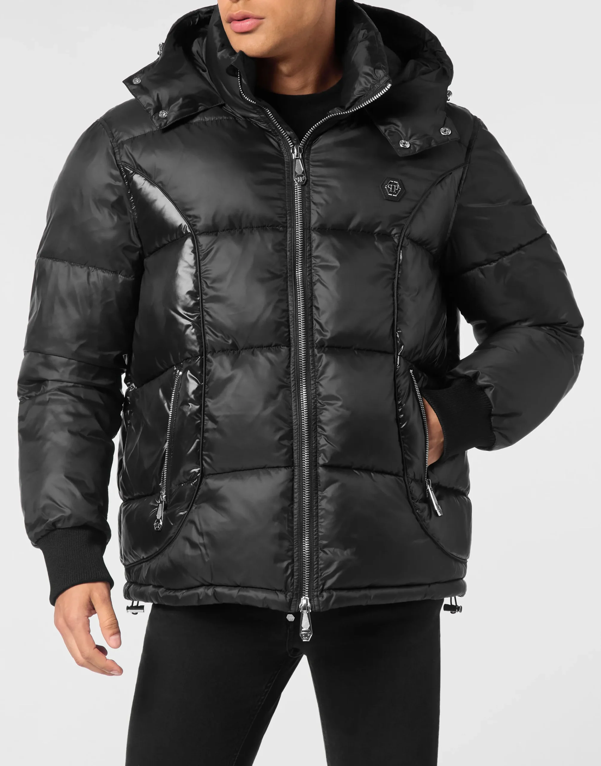 PHILIPP PLEIN Mix Nylon Short Puffer Jacket>Uomo Giacche E Cappotti