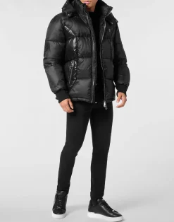 PHILIPP PLEIN Mix Nylon Short Puffer Jacket><noscript><img data-lazyloaded=