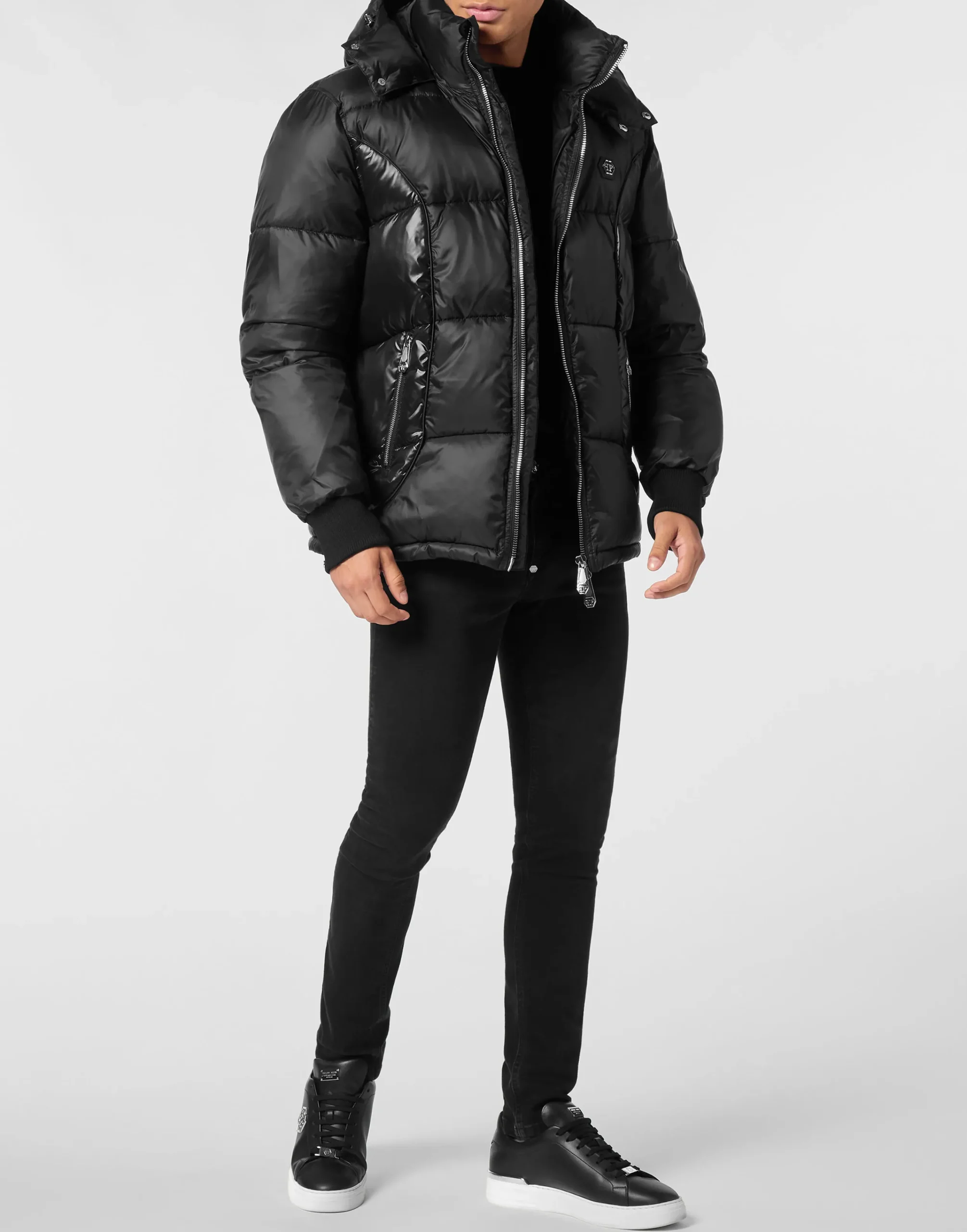 PHILIPP PLEIN Mix Nylon Short Puffer Jacket>Uomo Giacche E Cappotti