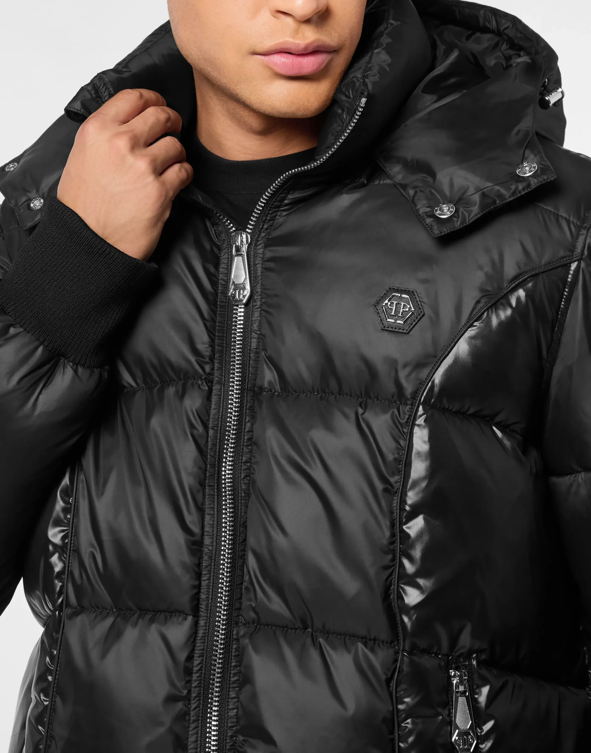 PHILIPP PLEIN Mix Nylon Short Puffer Jacket>Uomo Giacche E Cappotti