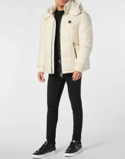 PHILIPP PLEIN Mix Nylon Short Puffer Jacket><noscript><img data-lazyloaded=