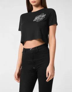 PHILIPP PLEIN Modal Sexy Pure Fit Cropped T-Shirt>Donna T-Shirt & Polo