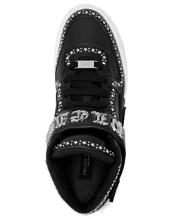 PHILIPP PLEIN Nappa Leather Mid-Top Sneakers Gothic Plein><noscript><img data-lazyloaded=