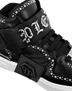 PHILIPP PLEIN Nappa Leather Mid-Top Sneakers Gothic Plein><noscript><img data-lazyloaded=