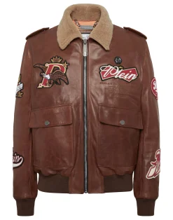 PHILIPP PLEIN Nappa Leather and Shearling Aviator Jacket Beers>Uomo Giacche Di Pelle|Giacche E Cappotti