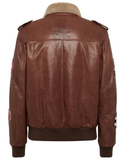 PHILIPP PLEIN Nappa Leather and Shearling Aviator Jacket Beers>Uomo Giacche Di Pelle|Giacche E Cappotti
