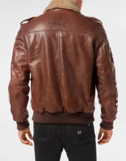 PHILIPP PLEIN Nappa Leather and Shearling Aviator Jacket Beers><noscript><img data-lazyloaded=