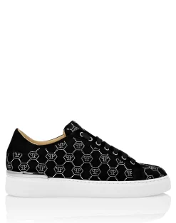 PHILIPP PLEIN Nappa Leather Lo-Top Sneakers Strass Monogram><noscript><img data-lazyloaded=