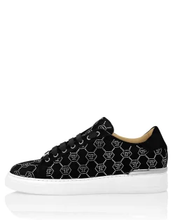 PHILIPP PLEIN Nappa Leather Lo-Top Sneakers Strass Monogram><noscript><img data-lazyloaded=
