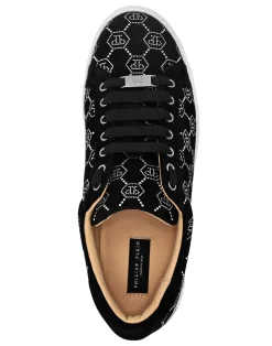 PHILIPP PLEIN Nappa Leather Lo-Top Sneakers Strass Monogram><noscript><img data-lazyloaded=