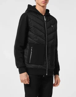 PHILIPP PLEIN Nylon and Fleece Hooded Tracksuit Jacket with Padded Inserts>Uomo Street Couture