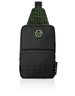 PHILIPP PLEIN Nylon and Leather Cross-Body Monogram>Uomo Borse A Tracolla