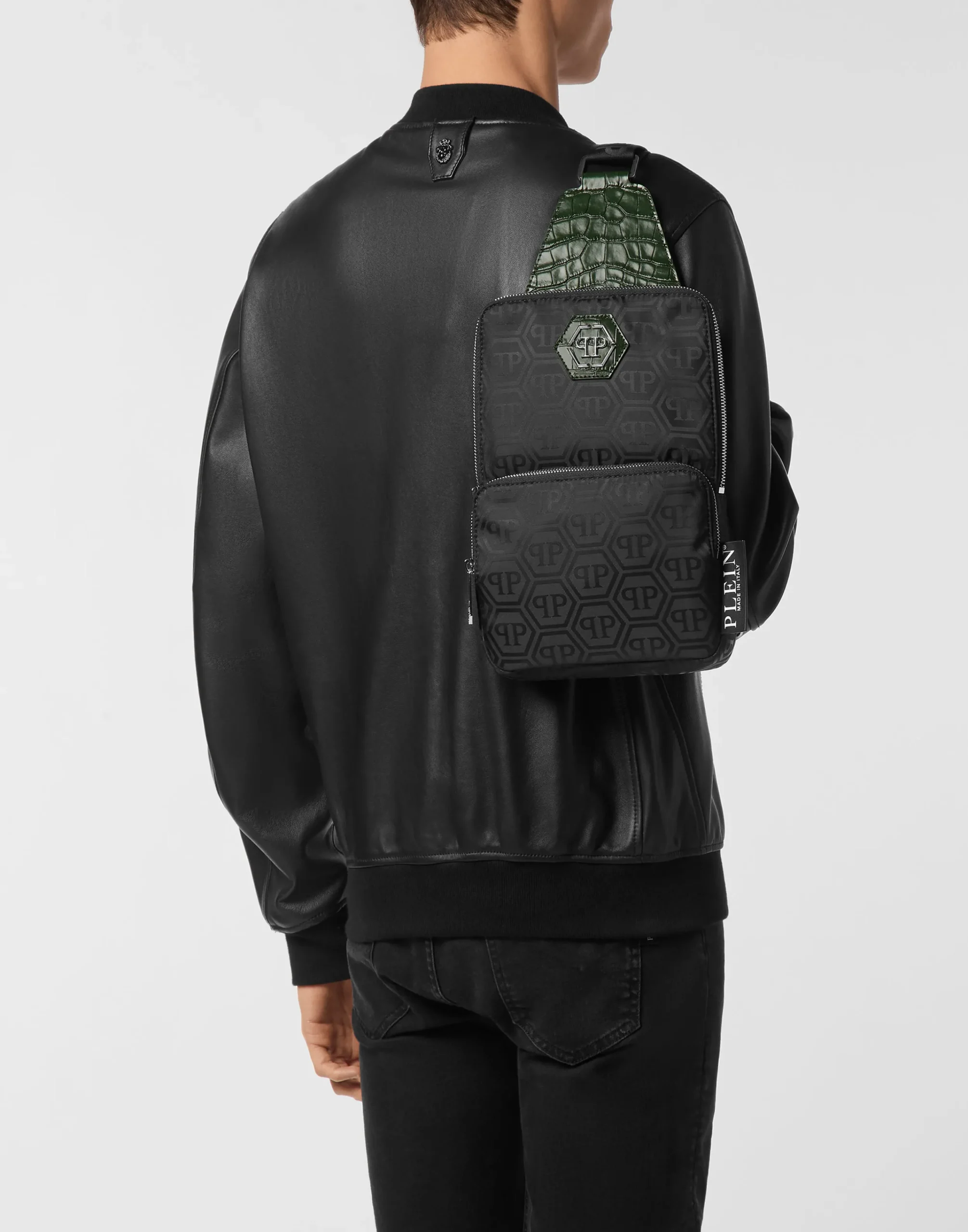 PHILIPP PLEIN Nylon and Leather Cross-Body Monogram>Uomo Borse A Tracolla