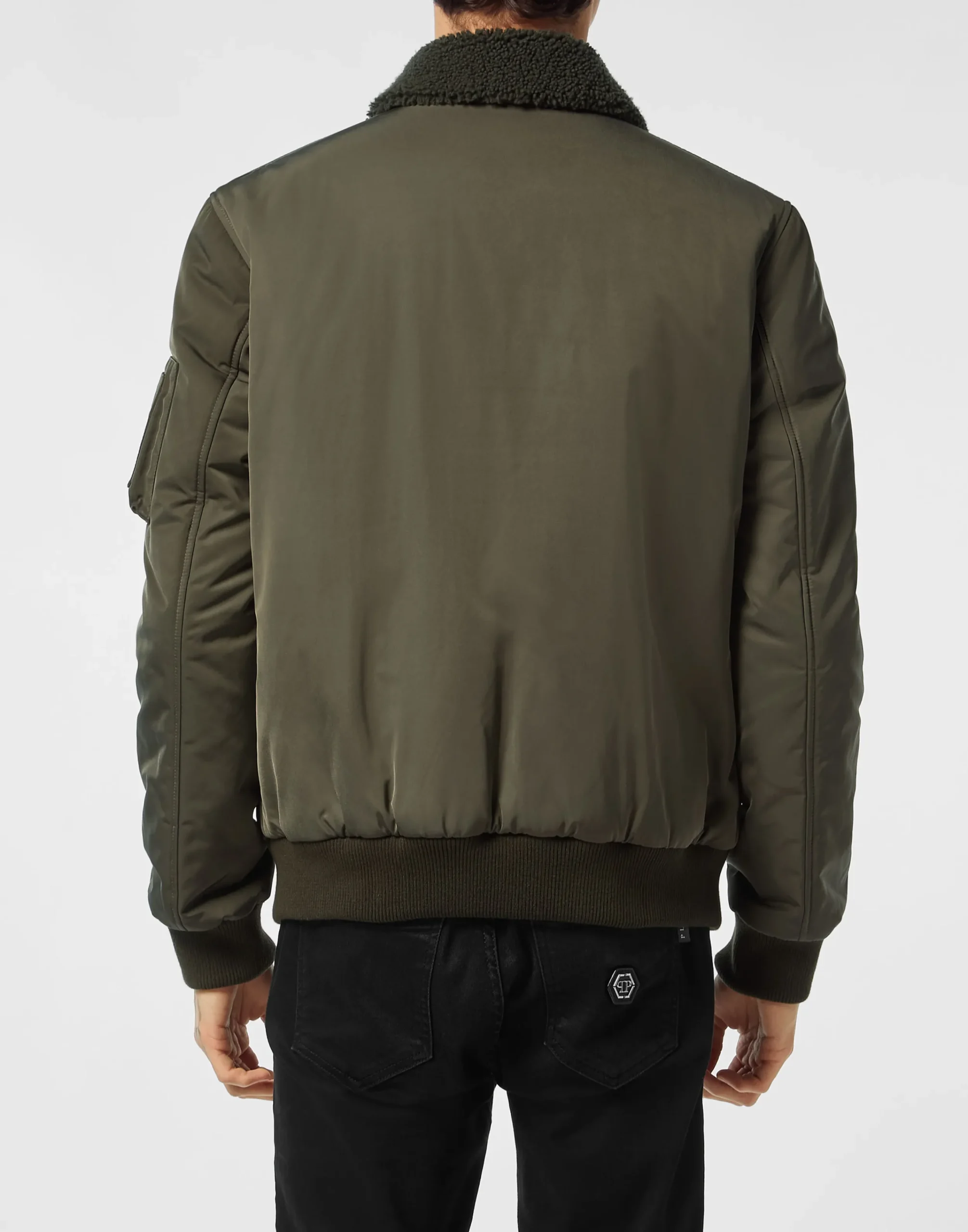 PHILIPP PLEIN Nylon Aviator Jacket with Shearling Collar>Uomo Giacche E Cappotti