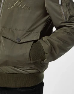 PHILIPP PLEIN Nylon Aviator Jacket with Shearling Collar><noscript><img data-lazyloaded=