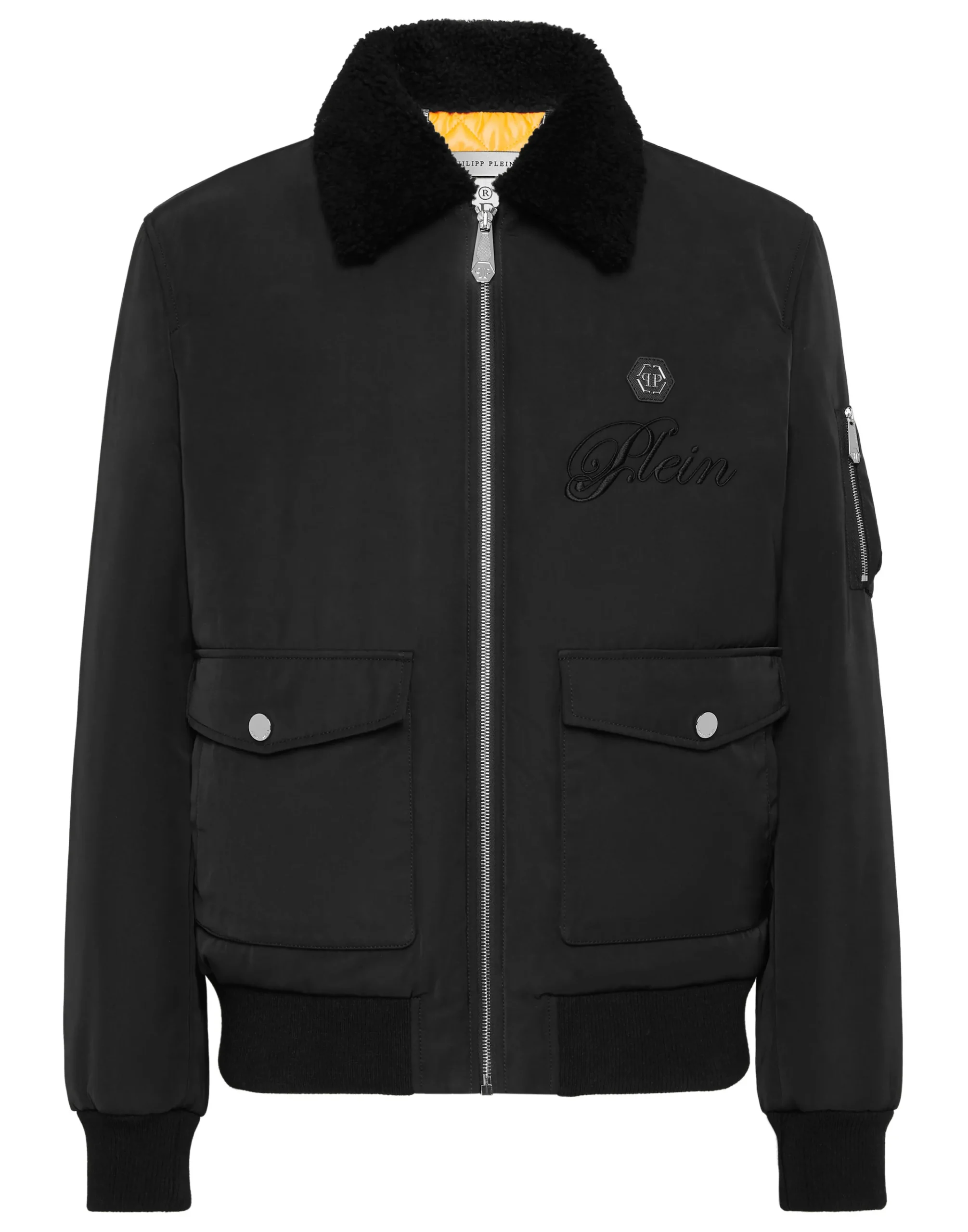 PHILIPP PLEIN Nylon Aviator Jacket with Shearling Collar>Uomo Giacche E Cappotti