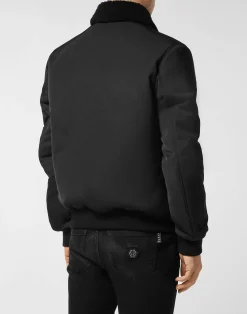 PHILIPP PLEIN Nylon Aviator Jacket with Shearling Collar><noscript><img data-lazyloaded=