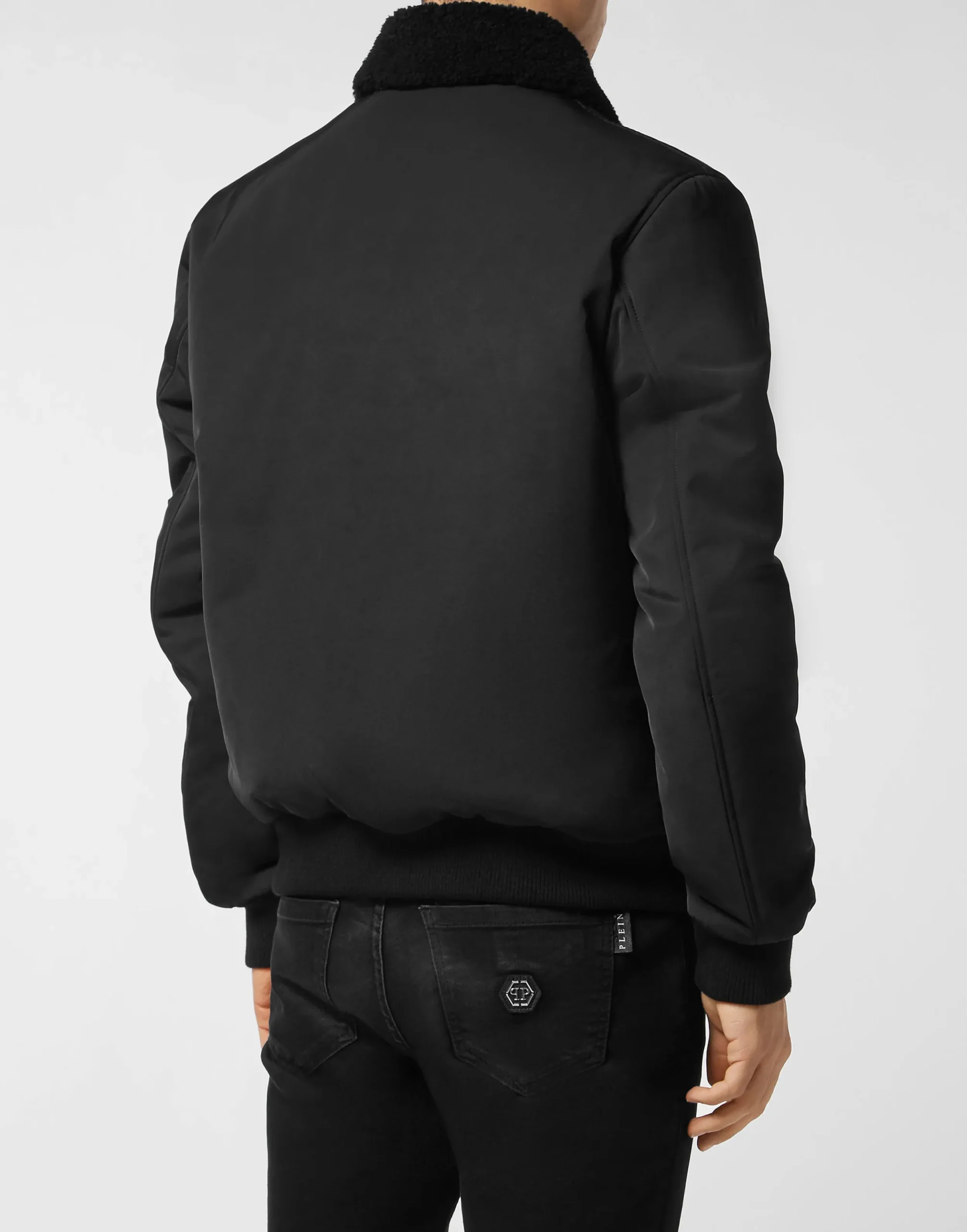 PHILIPP PLEIN Nylon Aviator Jacket with Shearling Collar>Uomo Giacche E Cappotti