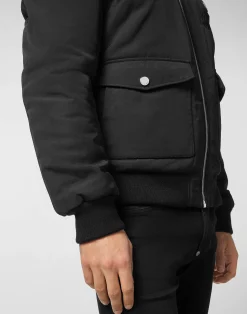 PHILIPP PLEIN Nylon Aviator Jacket with Shearling Collar><noscript><img data-lazyloaded=