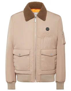 PHILIPP PLEIN Nylon Aviator Jacket with Shearling Collar>Uomo Giacche E Cappotti