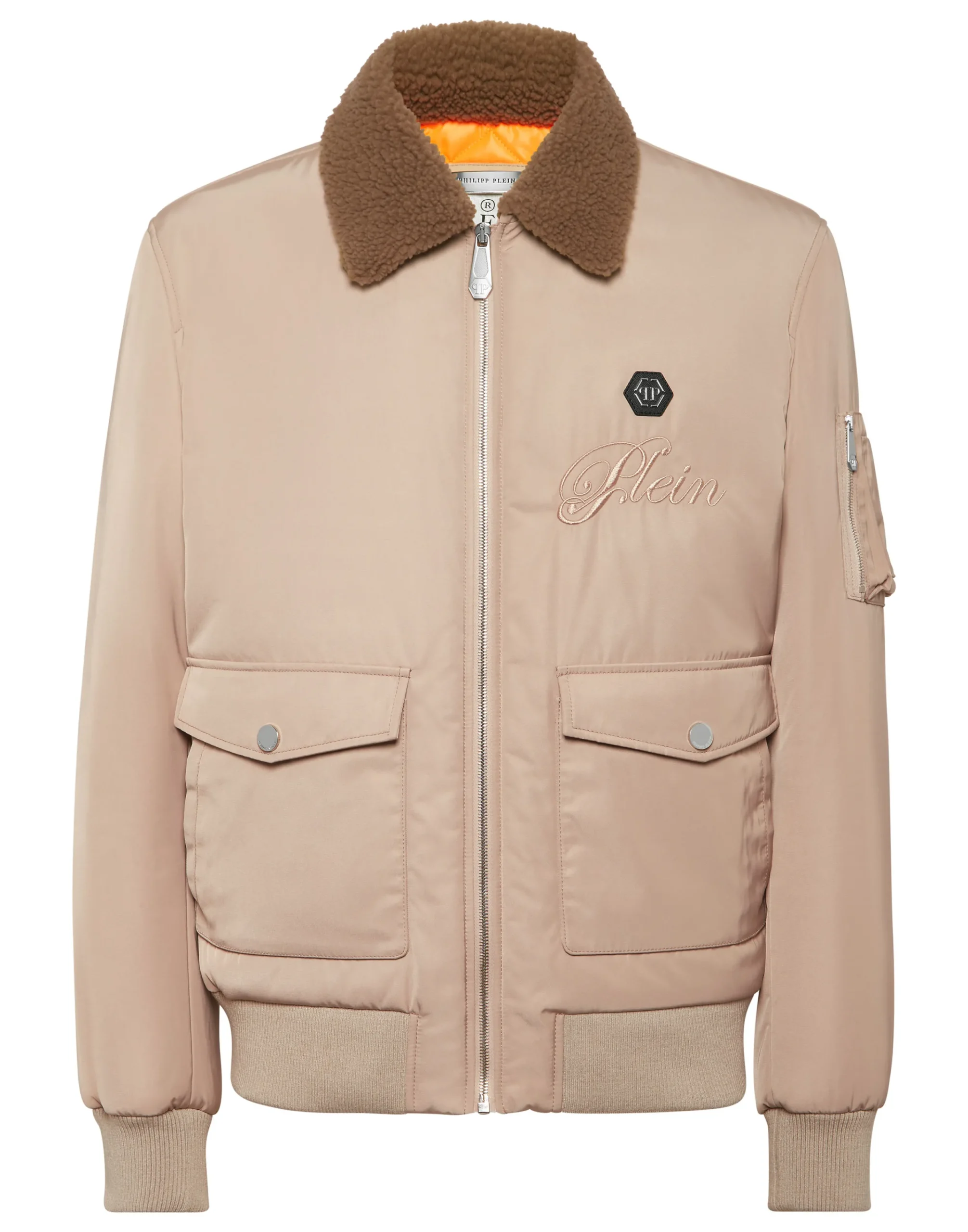 PHILIPP PLEIN Nylon Aviator Jacket with Shearling Collar>Uomo Giacche E Cappotti