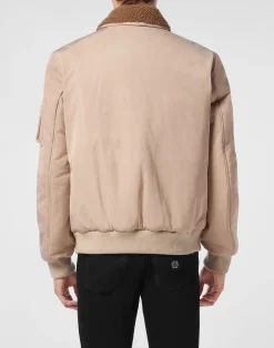 PHILIPP PLEIN Nylon Aviator Jacket with Shearling Collar><noscript><img data-lazyloaded=