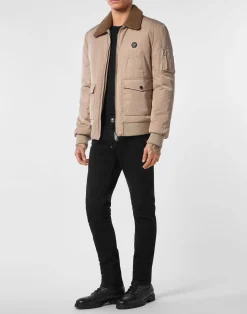 PHILIPP PLEIN Nylon Aviator Jacket with Shearling Collar><noscript><img data-lazyloaded=