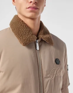 PHILIPP PLEIN Nylon Aviator Jacket with Shearling Collar><noscript><img data-lazyloaded=