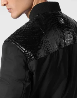 PHILIPP PLEIN Nylon Bomber LS With Python Inserts><noscript><img data-lazyloaded=