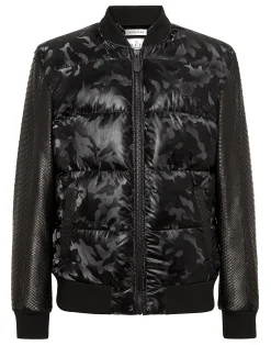 PHILIPP PLEIN Nylon Bomber With Python Sleeves Camouflage>Uomo Giacche Di Pelle|Giacche E Cappotti