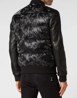 PHILIPP PLEIN Nylon Bomber With Python Sleeves Camouflage><noscript><img data-lazyloaded=
