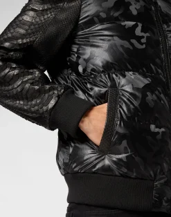 PHILIPP PLEIN Nylon Bomber With Python Sleeves Camouflage><noscript><img data-lazyloaded=