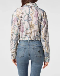 PHILIPP PLEIN Nylon Cropped Windbreaker Tassels><noscript><img data-lazyloaded=