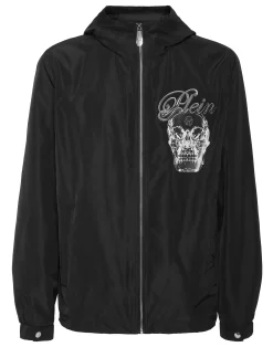 PHILIPP PLEIN Nylon Hooded Windbreaker Glass Skull>Uomo Giacche E Cappotti