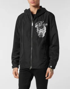 PHILIPP PLEIN Nylon Hooded Windbreaker Glass Skull>Uomo Giacche E Cappotti