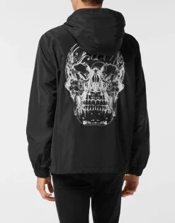 PHILIPP PLEIN Nylon Hooded Windbreaker Glass Skull><noscript><img data-lazyloaded=