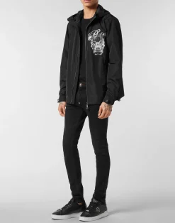 PHILIPP PLEIN Nylon Hooded Windbreaker Glass Skull><noscript><img data-lazyloaded=