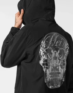 PHILIPP PLEIN Nylon Hooded Windbreaker Glass Skull><noscript><img data-lazyloaded=