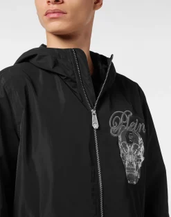 PHILIPP PLEIN Nylon Hooded Windbreaker Glass Skull><noscript><img data-lazyloaded=