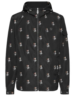 PHILIPP PLEIN Nylon Hooded Windbreaker Teddy All-over>Uomo Giacche E Cappotti