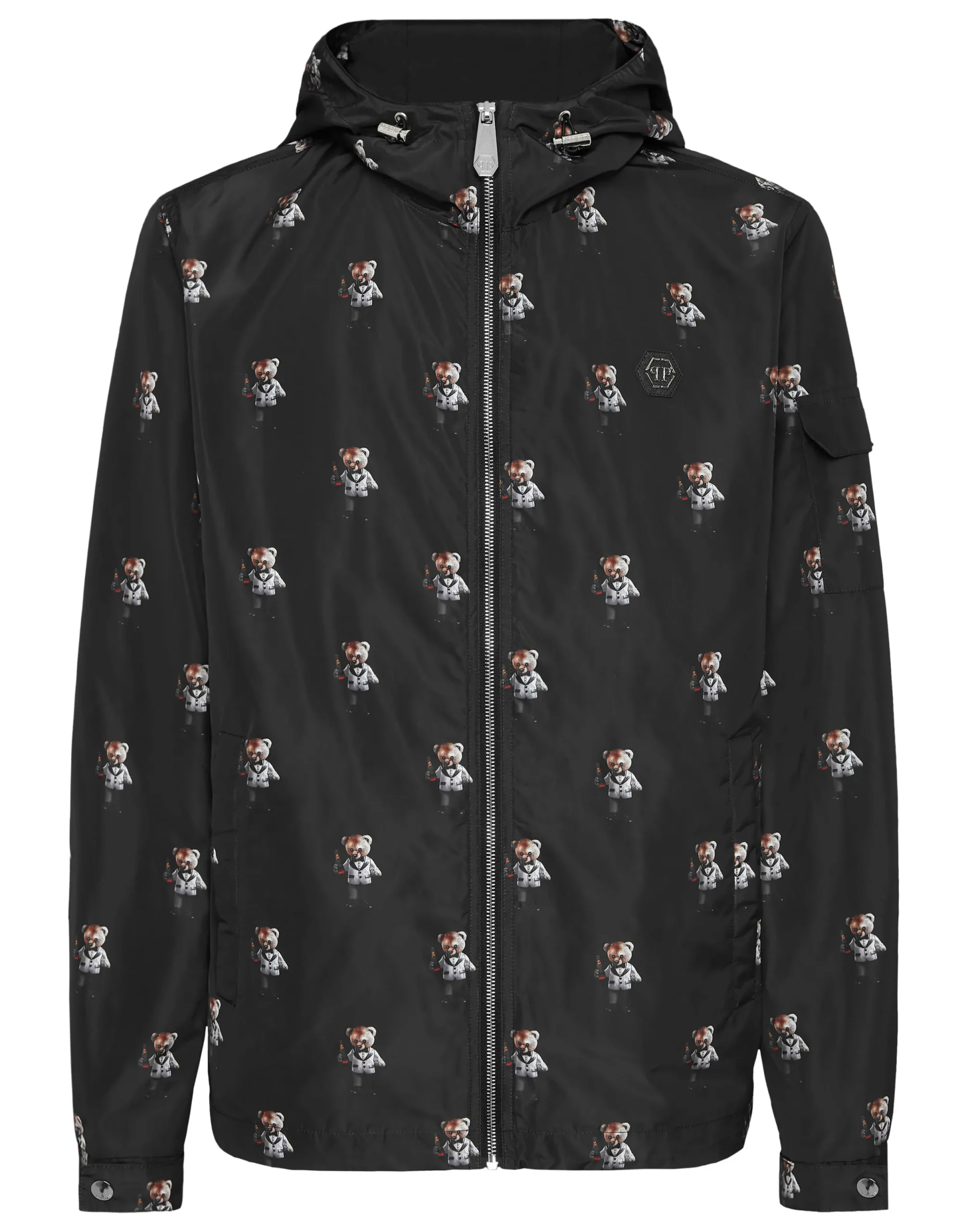 PHILIPP PLEIN Nylon Hooded Windbreaker Teddy All-over>Uomo Giacche E Cappotti