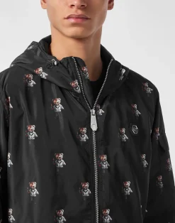PHILIPP PLEIN Nylon Hooded Windbreaker Teddy All-over><noscript><img data-lazyloaded=