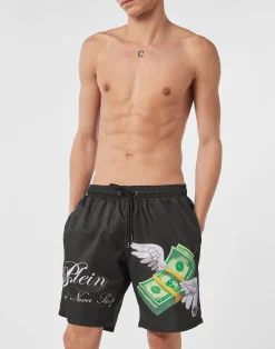 PHILIPP PLEIN Nylon Jogging Shorts Flying Money>Uomo Street Couture