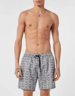 PHILIPP PLEIN Nylon Jogging Shorts Monogram>Uomo Street Couture|Moda Mare