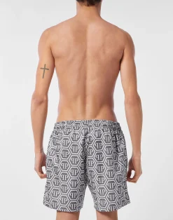 PHILIPP PLEIN Nylon Jogging Shorts Monogram><noscript><img data-lazyloaded=