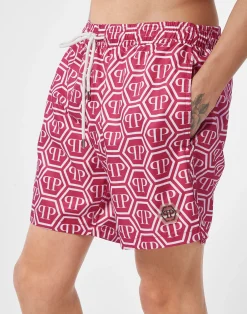 PHILIPP PLEIN Nylon Jogging Shorts Monogram><noscript><img data-lazyloaded=