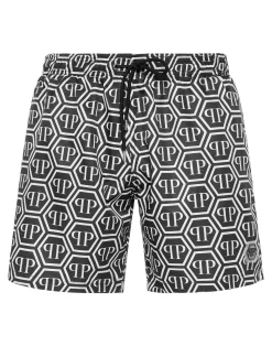 PHILIPP PLEIN Nylon Jogging Shorts Monogram>Uomo Street Couture|Moda Mare