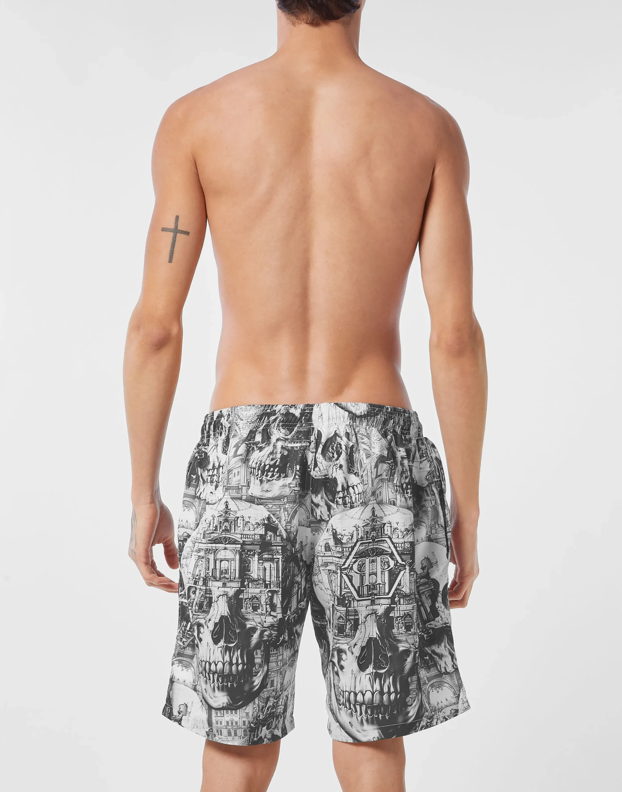 PHILIPP PLEIN Nylon Jogging Shorts Skull Illusion>Uomo Street Couture|Moda Mare